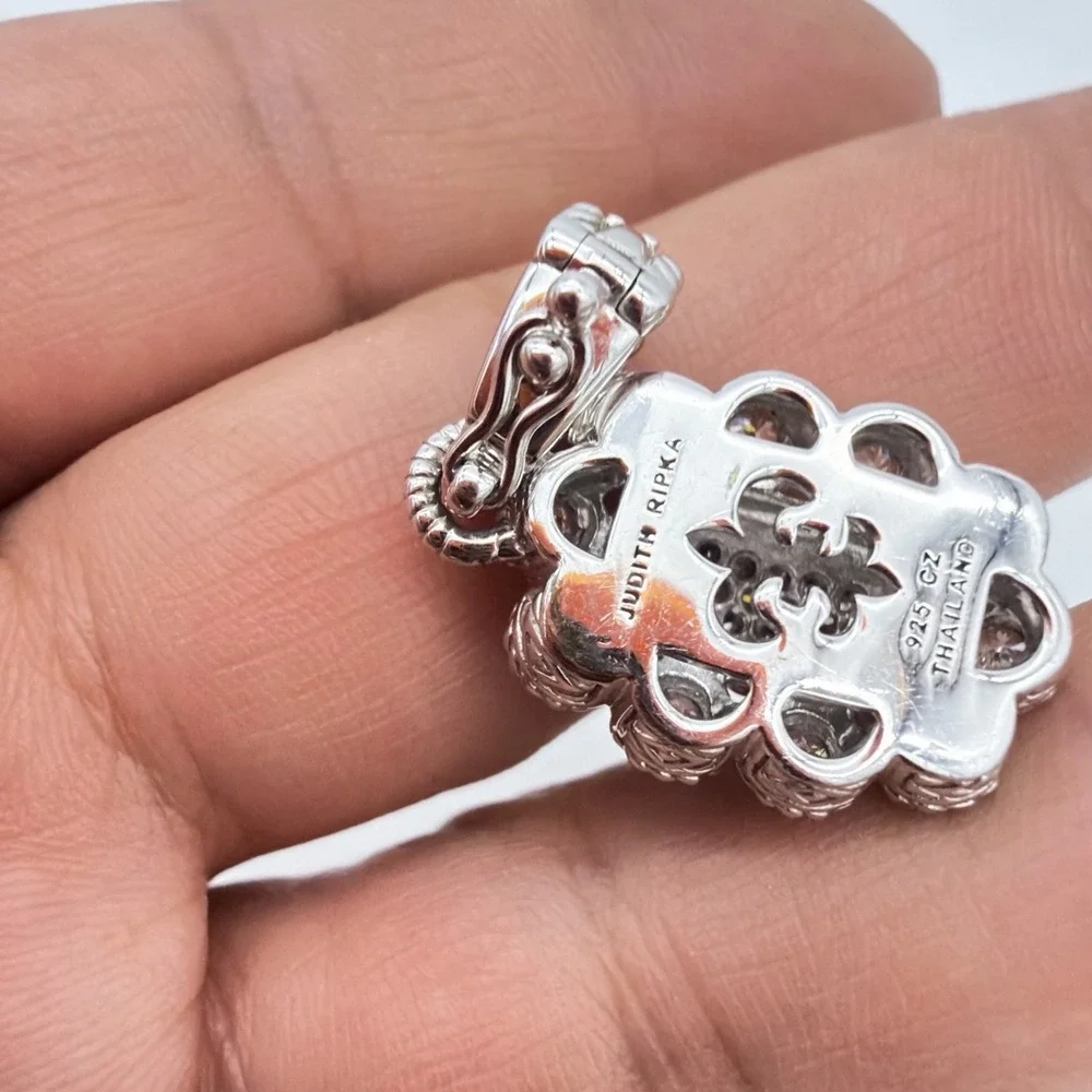 Vtg Judith Ripka Sterling Silver Enhancer Pendant Ornate Floral Pave CZ Thailand